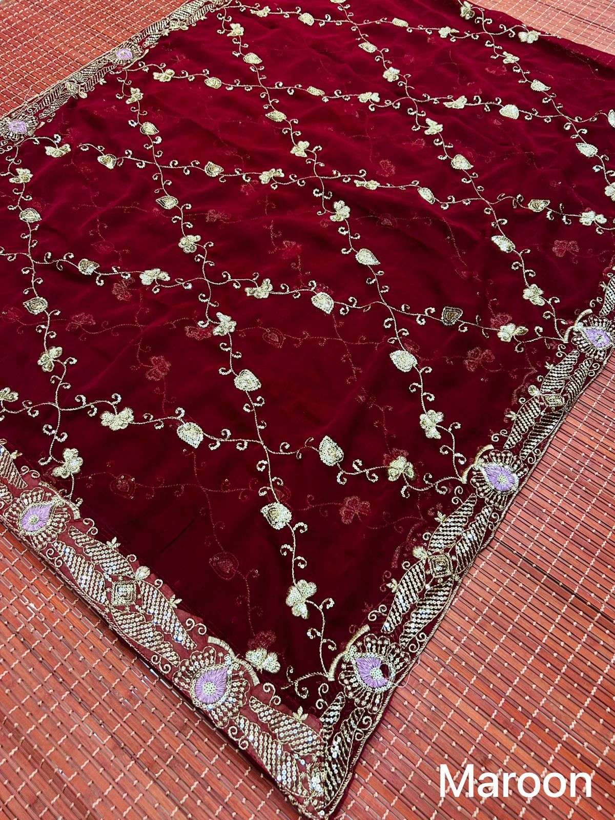 VINTAGE DESIGNER DUPATTA GEORGETTE MINAKARI SEQUENCE WORK DU...