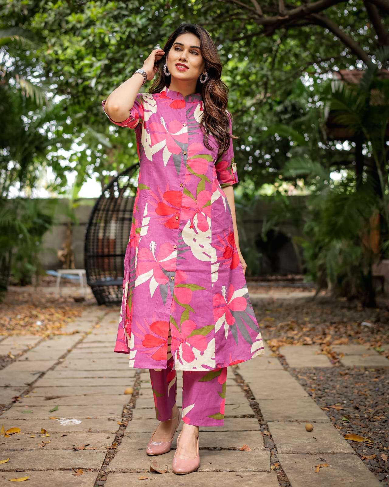 WESTERN OUTFIT INDIAN WOMEN JAIPURI PRINT COTTON PINK CORD S...