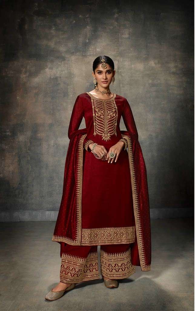 ZISA ADDA EXCLUSIVE BRAND EMBROIDERY PALAZZO SUIT UNSTITCH D...