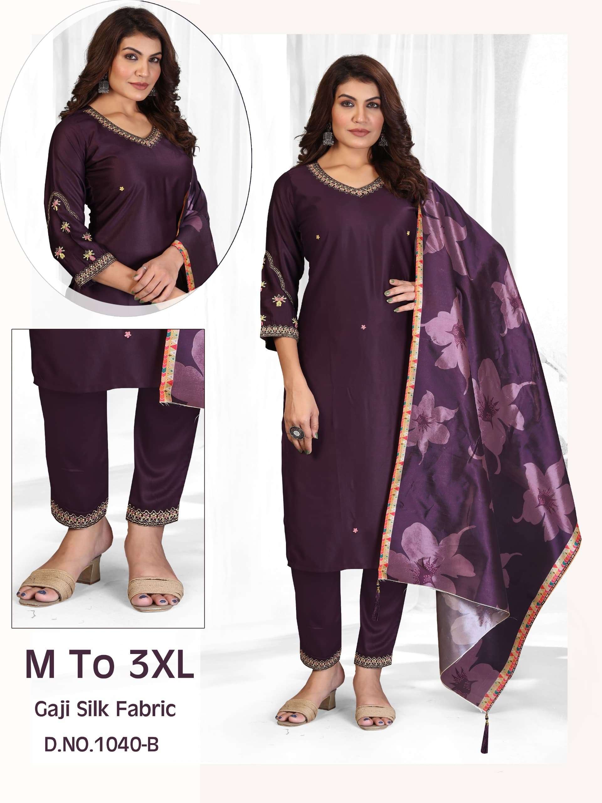 1040 PURE GAJI SILK MIRROR WORK SUIT READYMADE WHOLESALE AKS...