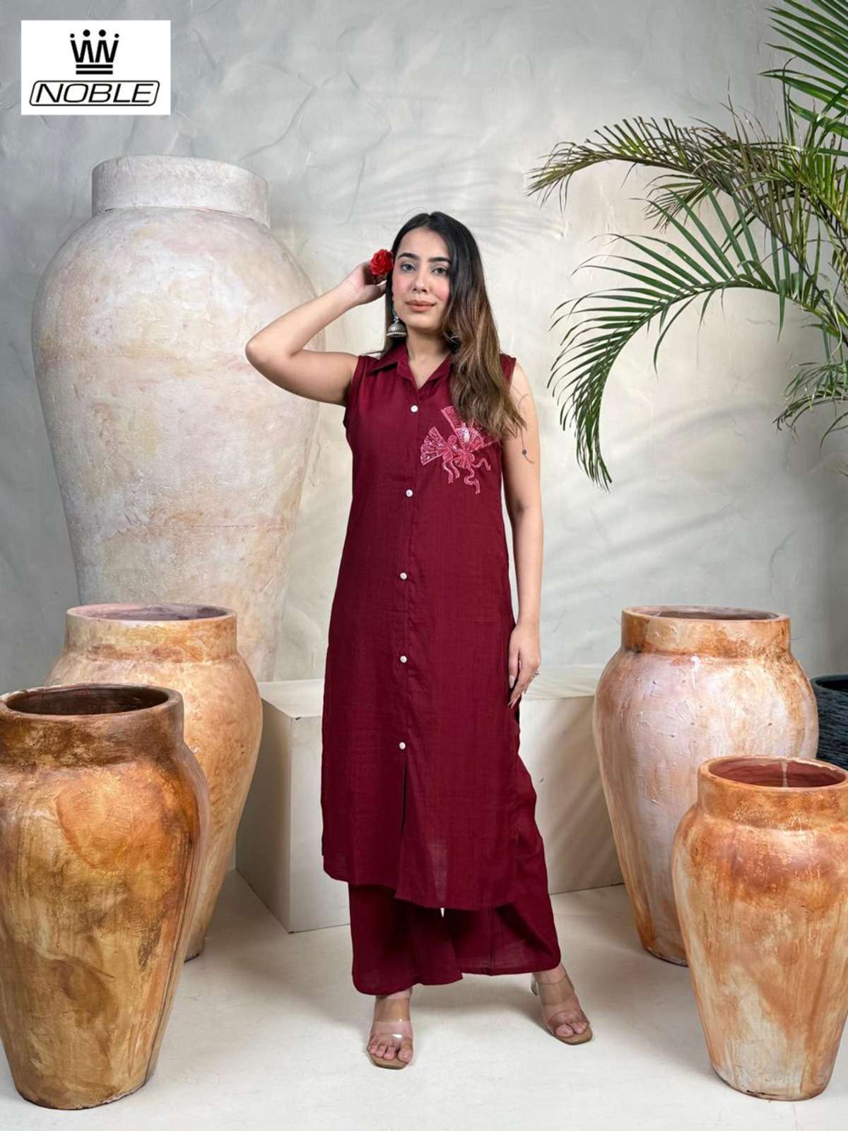 139 NOBLE CASUAL INDIAN HANDWORK KURTI PALAZZO CORD SET TYPE...