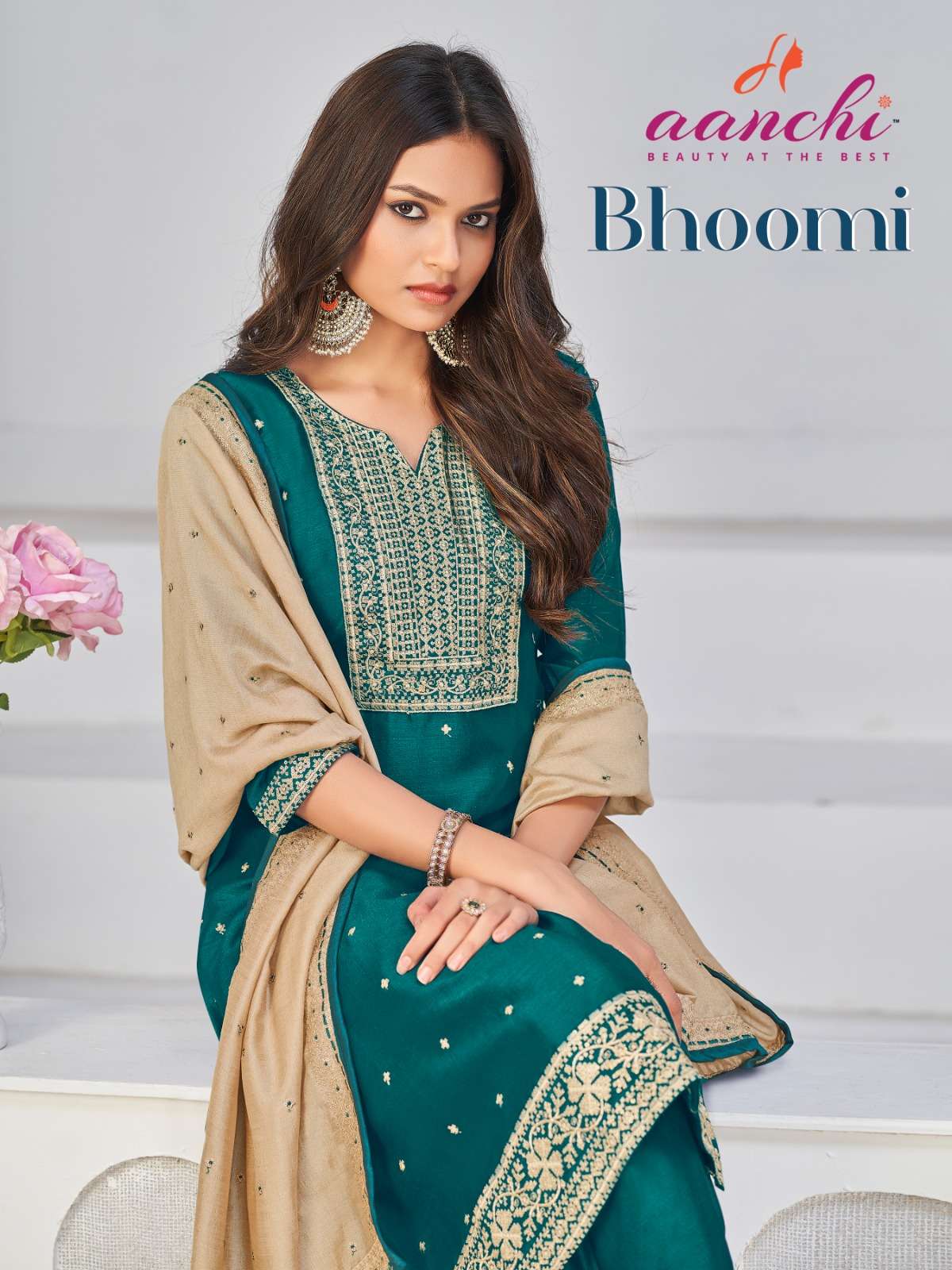 AANCHI BHOOMI DIWALI FESTIVAL DESIGNER SILK KURTI PALAZZO SU...