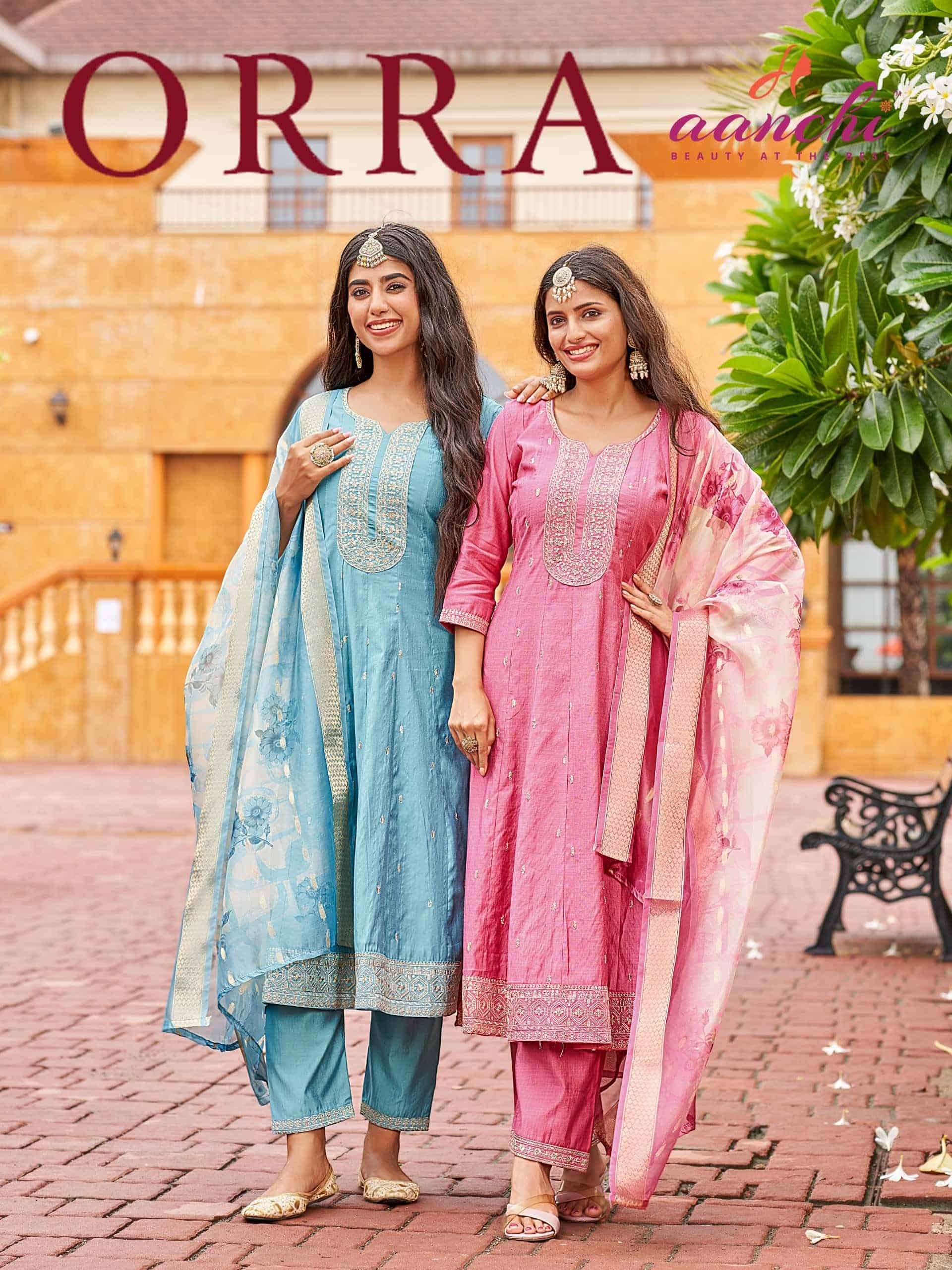 Aanchi Orra Designer Flair Pattern Readymade 3 Piece Pair Wh...