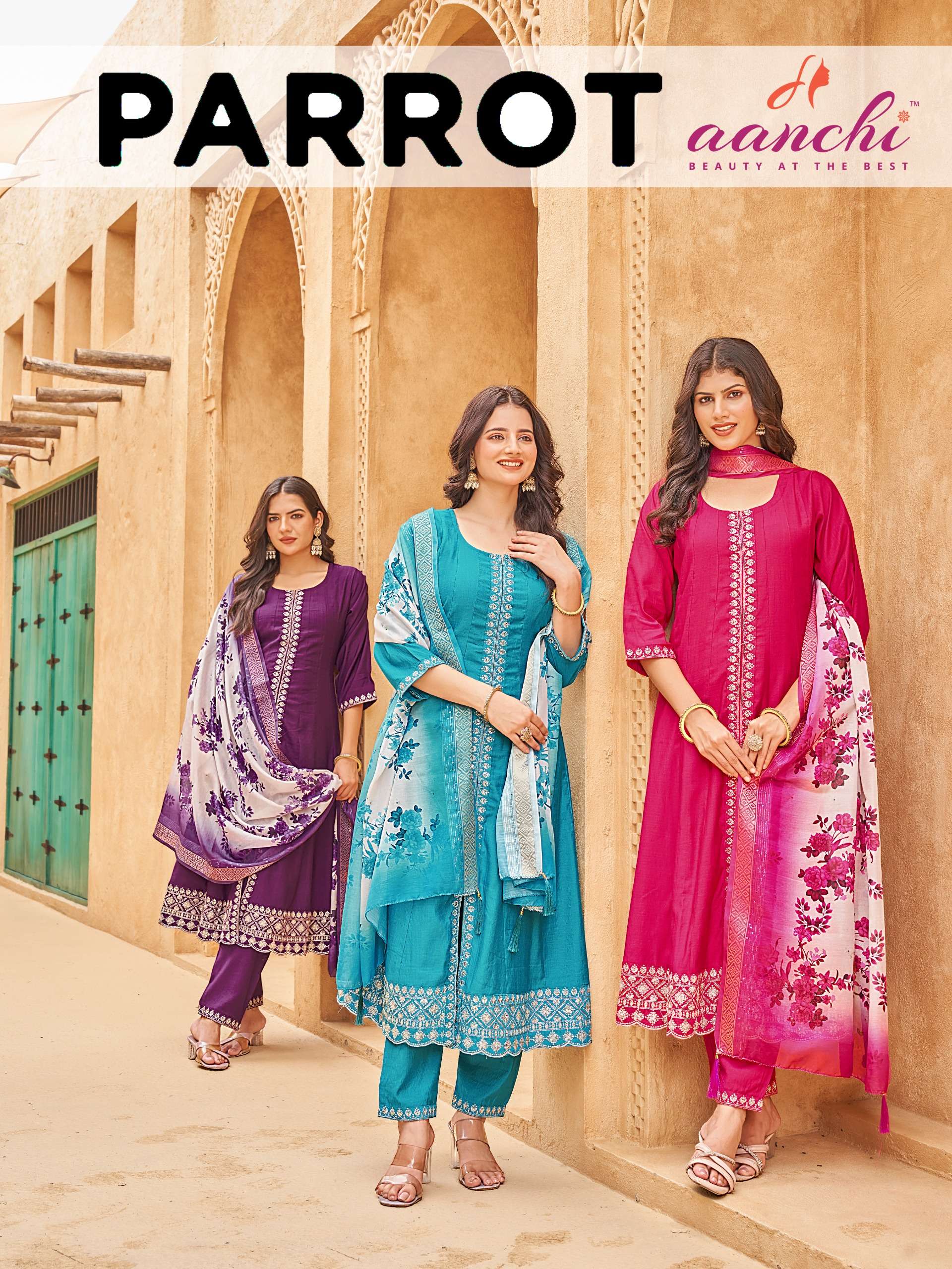 AANCHI PARROT VATICAN FLAIR CUT SUIT FOR INDIAN FESTIVAL RES...