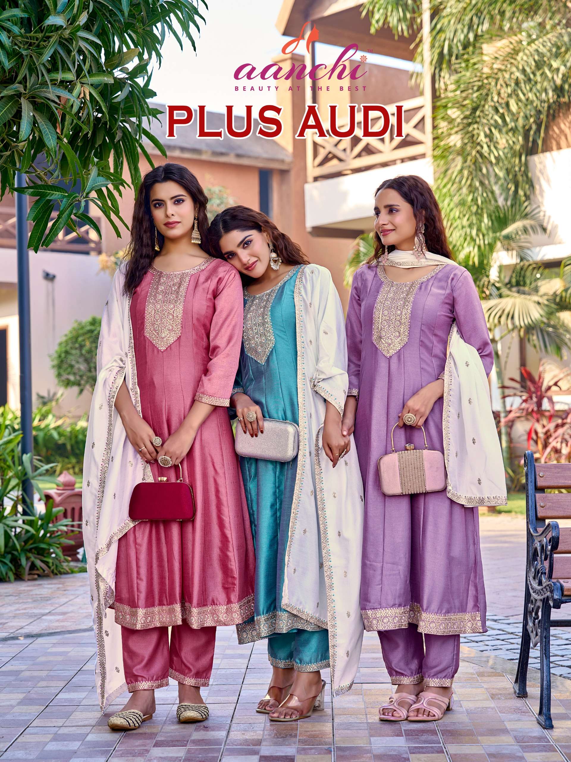AANCHI PLUS AUDI VICHITRA SILK ANARKALI SUIT READYMADE FESTI...