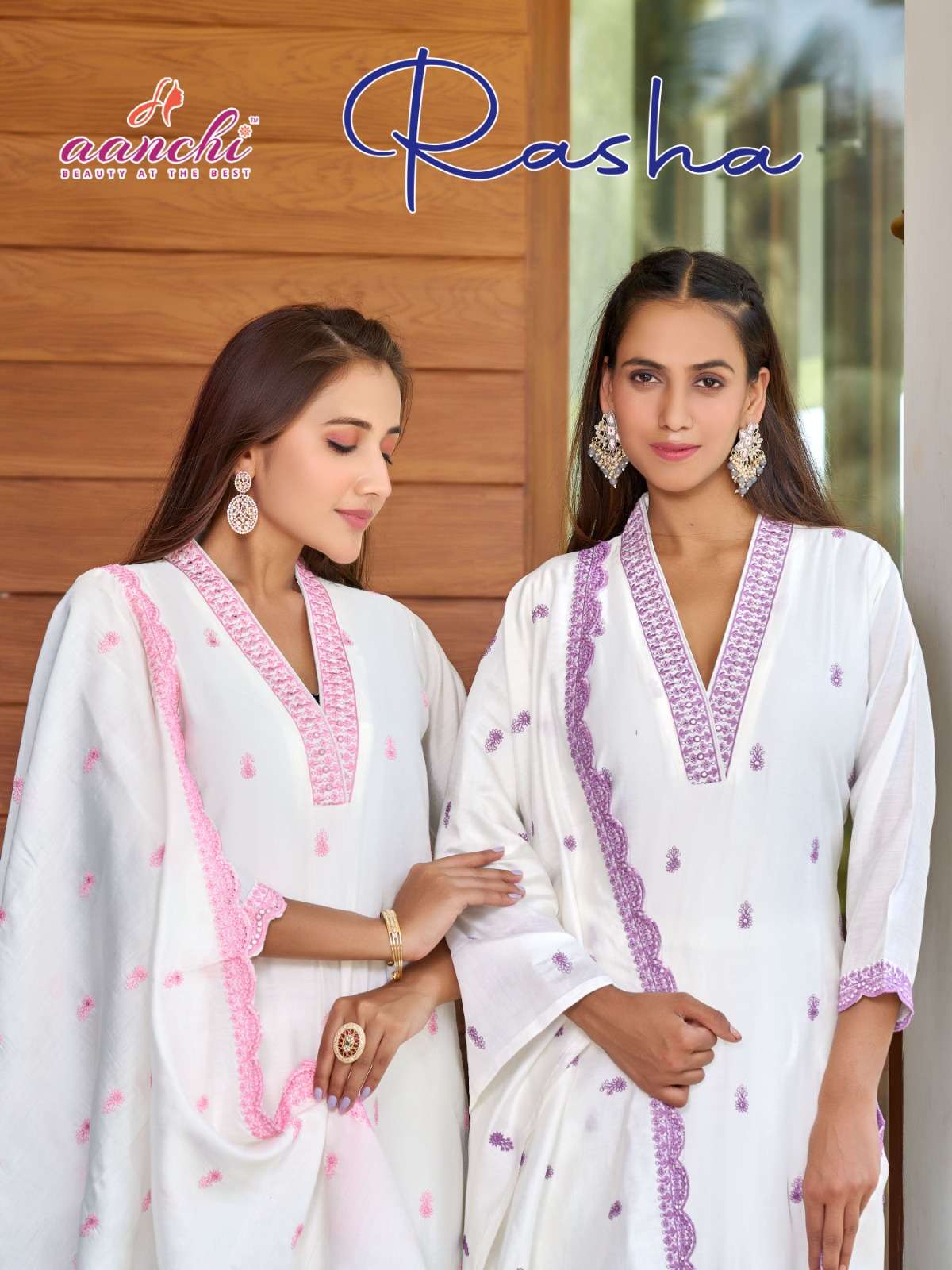 AANCHI RASHA ROMAN SILK WHITE DESIGNER SUIT LADIES FESTIVAL ...