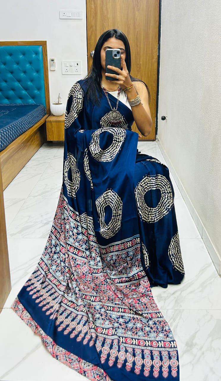 AJRAKH PRINTED ALL OVER DESIGN MAL COTTON FABRIC FANCY SAREE...