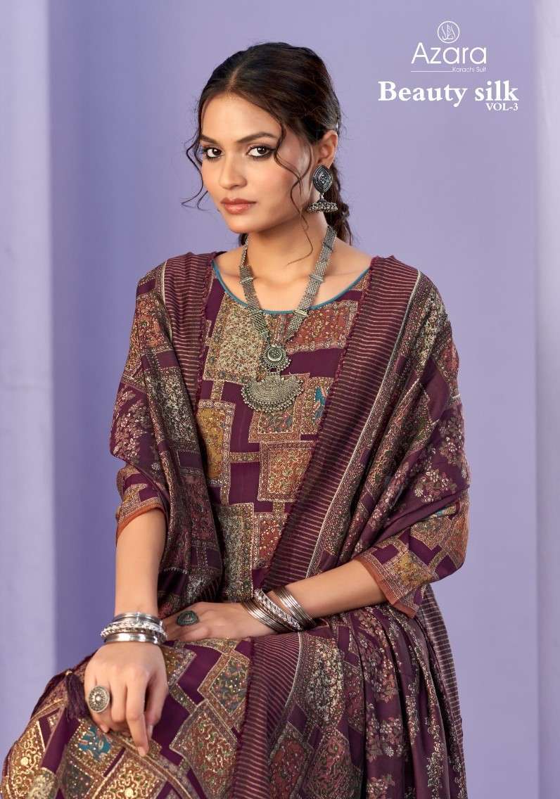 AZARA BEAUTY SILK VOL 3 MODAL MUSLIN FOIL DESIGNER SUIT RESE...