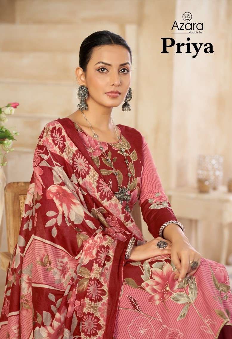 AZARA PRIYA PURE LAWN COTTON DESIGNER SALWAR SUIT SURAT SUPP...