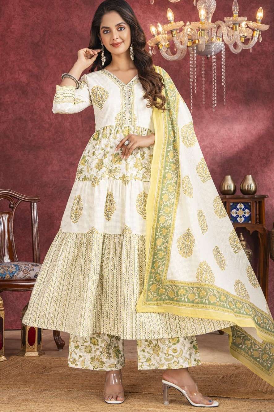 BEAUTIFUL COTTON PRINT UMBRELLA FLAIR KURTI SUIT FOR FESTIVA...
