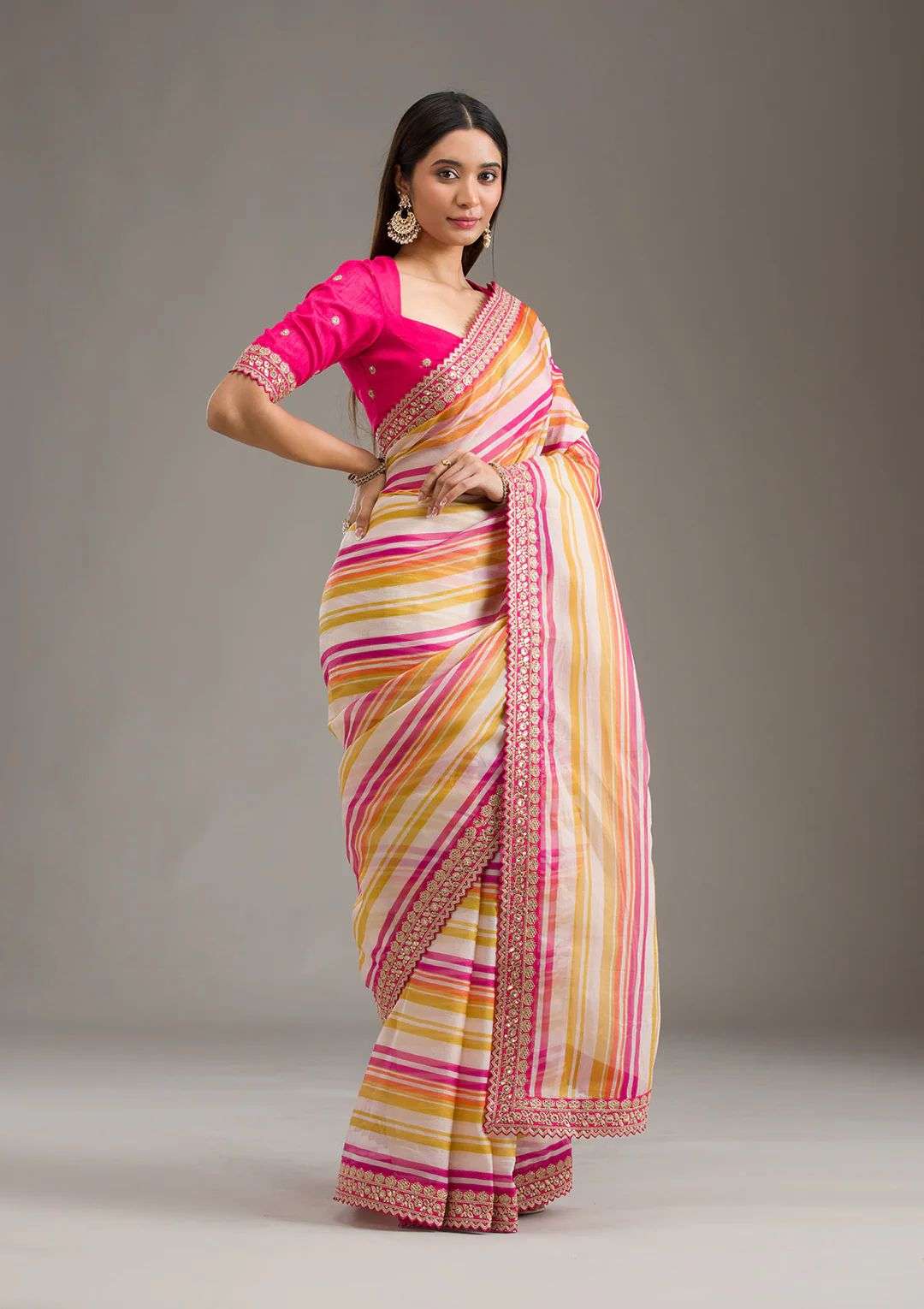 Beautiful laheriya design silk fabric festival special saree...