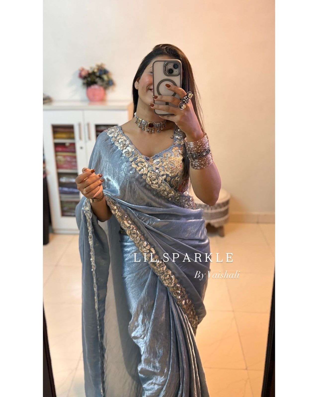 Bollywood style Sequence embroidery work border blue shade s...