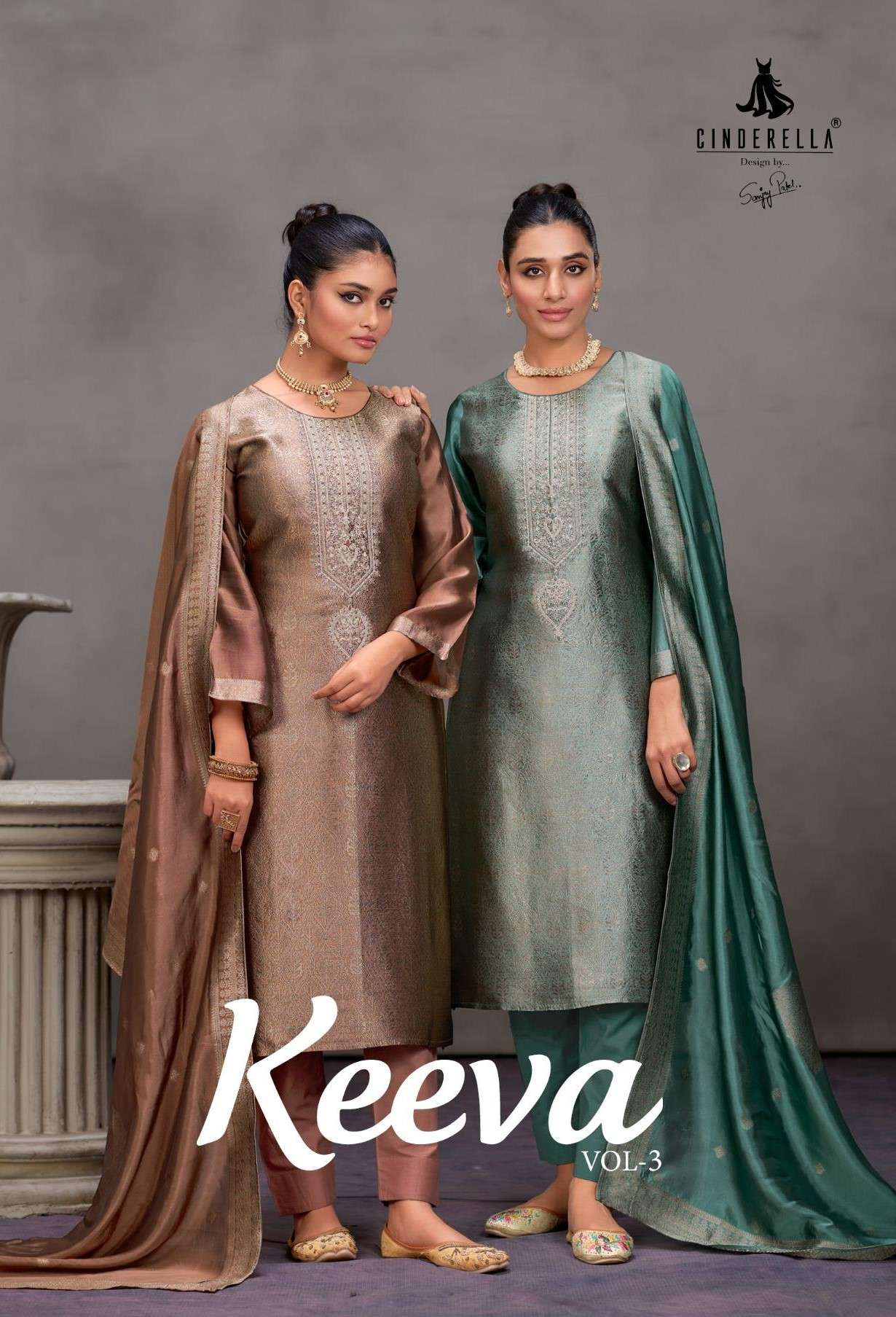 CINDERELLA KEEVA VOL 3 BANGLORY SILK JACQUARD PRINT UNSTITCH...