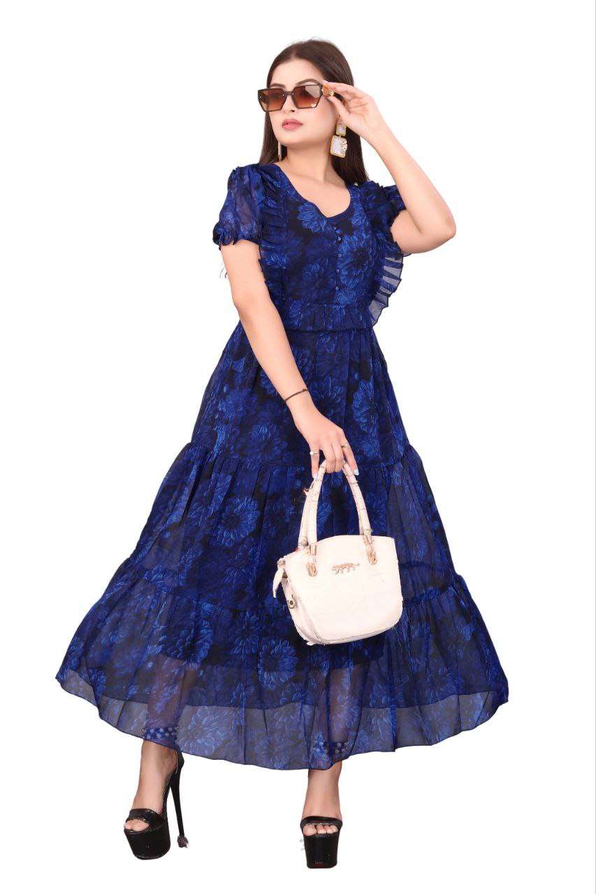 CLASSIC STYLE ONE PIECE FROCK GEORGETTE FABRIC MAXI DRESS DE...