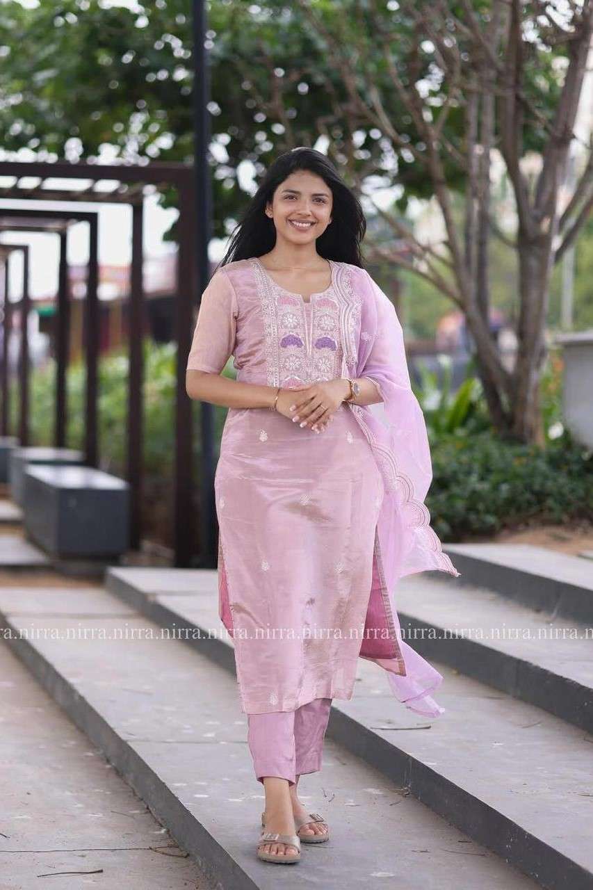 COLLEGE GIRLD STYLE BABY PINK COLOR SUIT CHINON FABRIC WORK ...