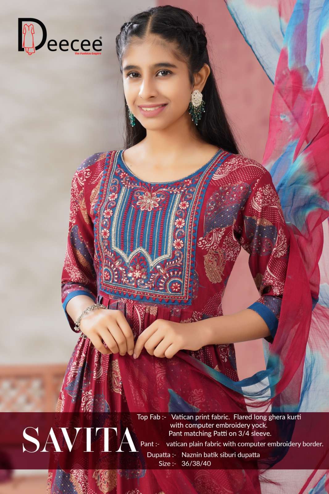 DEECEE SAVITA KIDS GIRLS TRADITIONAL  PRINTED GHERA GHERA KU...
