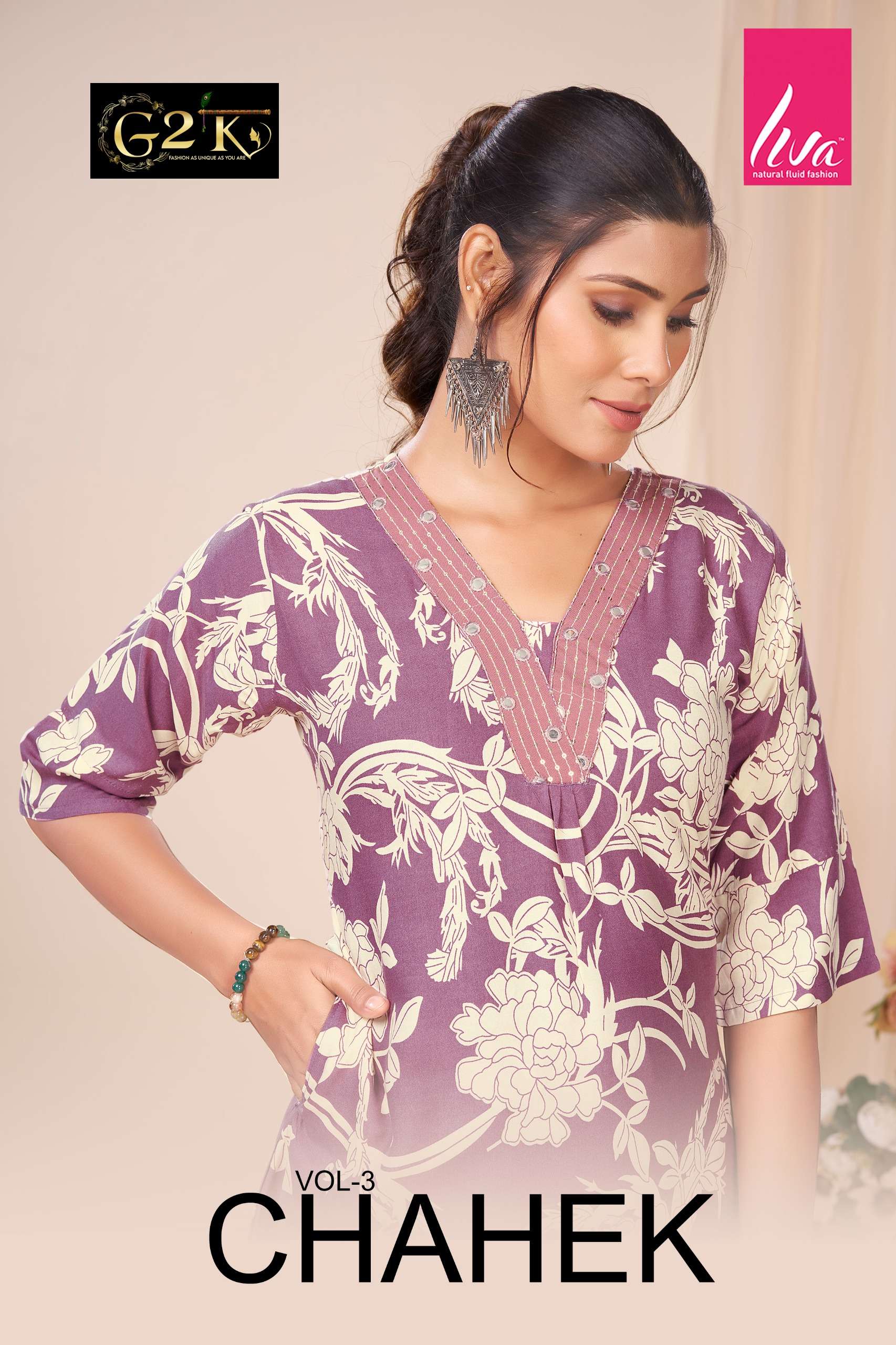 G2K CHAHEK VOL 3 TV MODAL CLOTH LIVA PRINT KURTI PALAZZO DEA...
