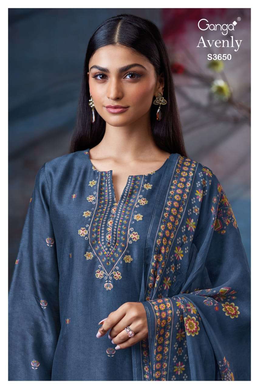 GANGA AVENLY 3650 PURE BEMBERG RUSSIAN SILK MATERIAL SUIT WH...