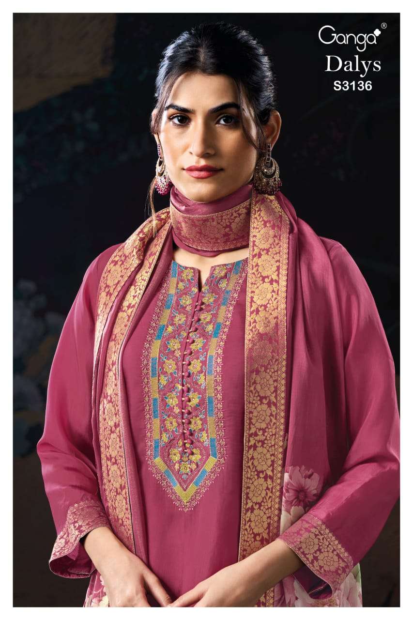 GANGA DALYS 3136 PURE BEMBERG HABUTAI SILK SALWAR SUIT EXCLU...