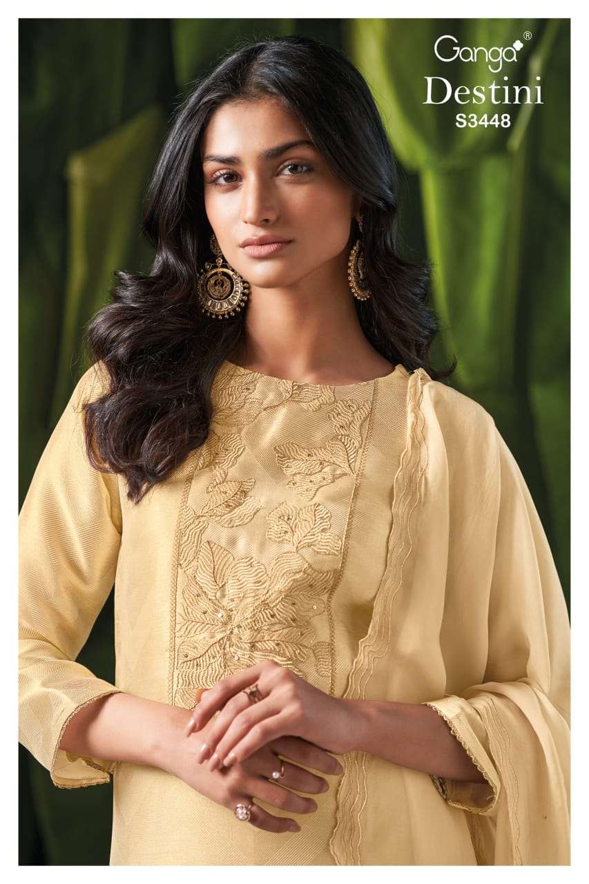 GANGA DESTINI 3448 PREMIUM PURE BEMBERG SILK SUIT FOR UNSTIT...