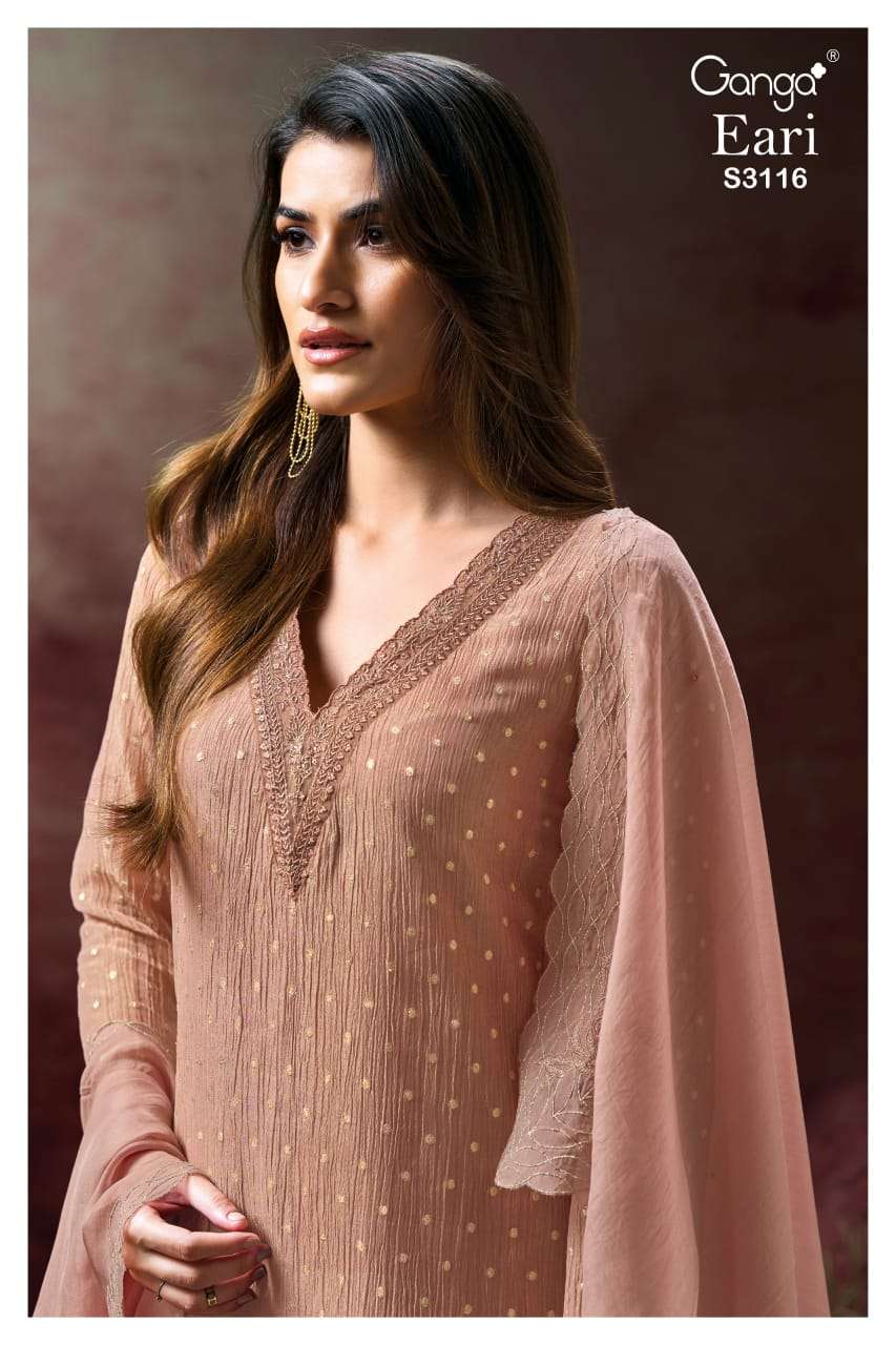 GANGA EARI 3116 PURE VISCOSE WRINKAL EMBROIDERY LADIES SUIT ...