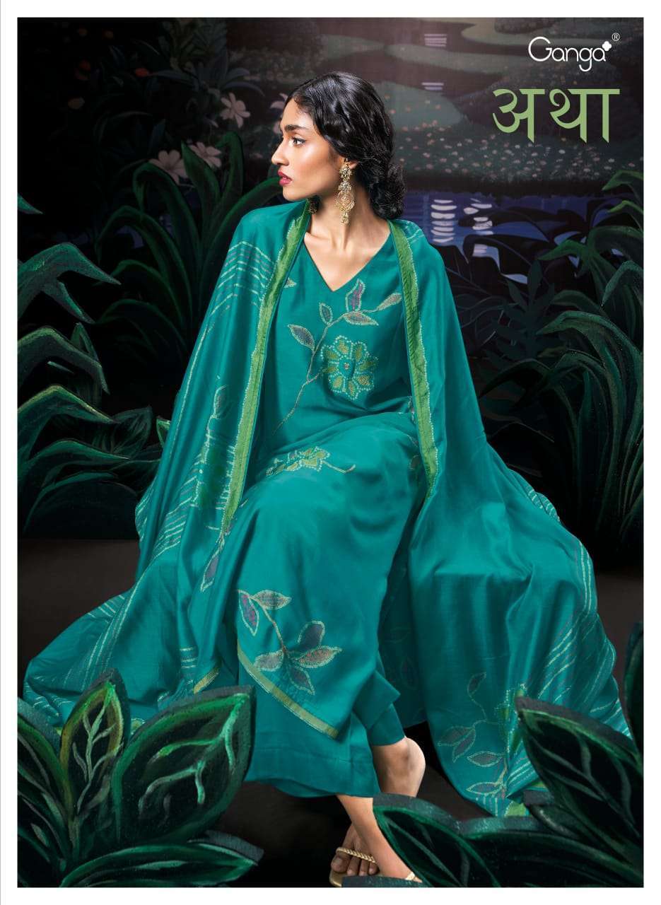 GANGA FASHION ATHA DESIGNER PURE BEMBERG SILK SUIT WHOLESALE
