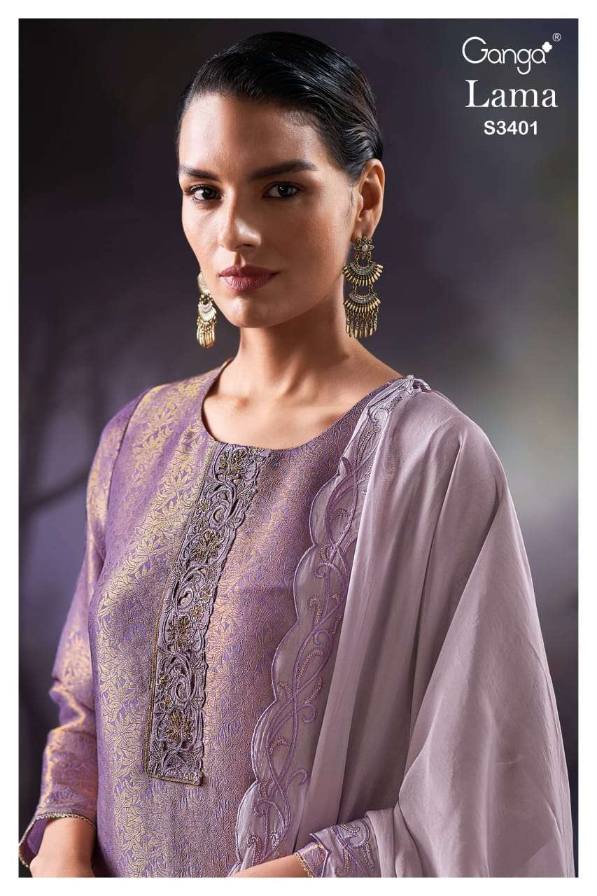 GANGA FASHION LAMA 3401 DSIGNER JACQUARD SILK SALWAR SUIT FE...