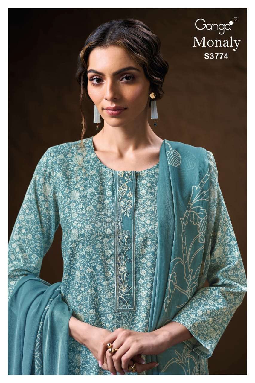 GANGA FASHION MONALY 3774 PRINTED COTTON SATIN KAMEEZ PALAZZ...