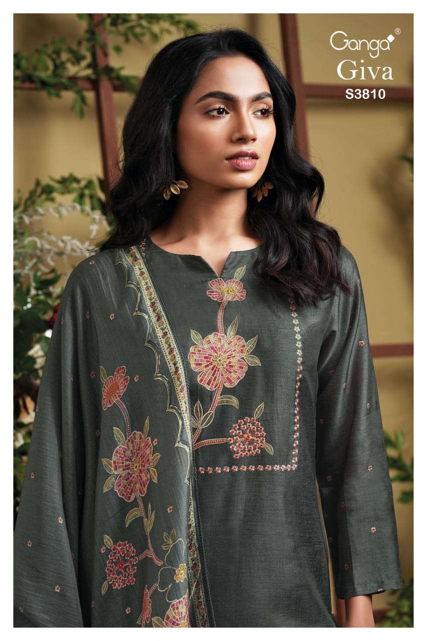 GANGA GIVE 3810 PREMIUM RUSSIAN SILK SALWAR SUIT FOR WOMEN S...