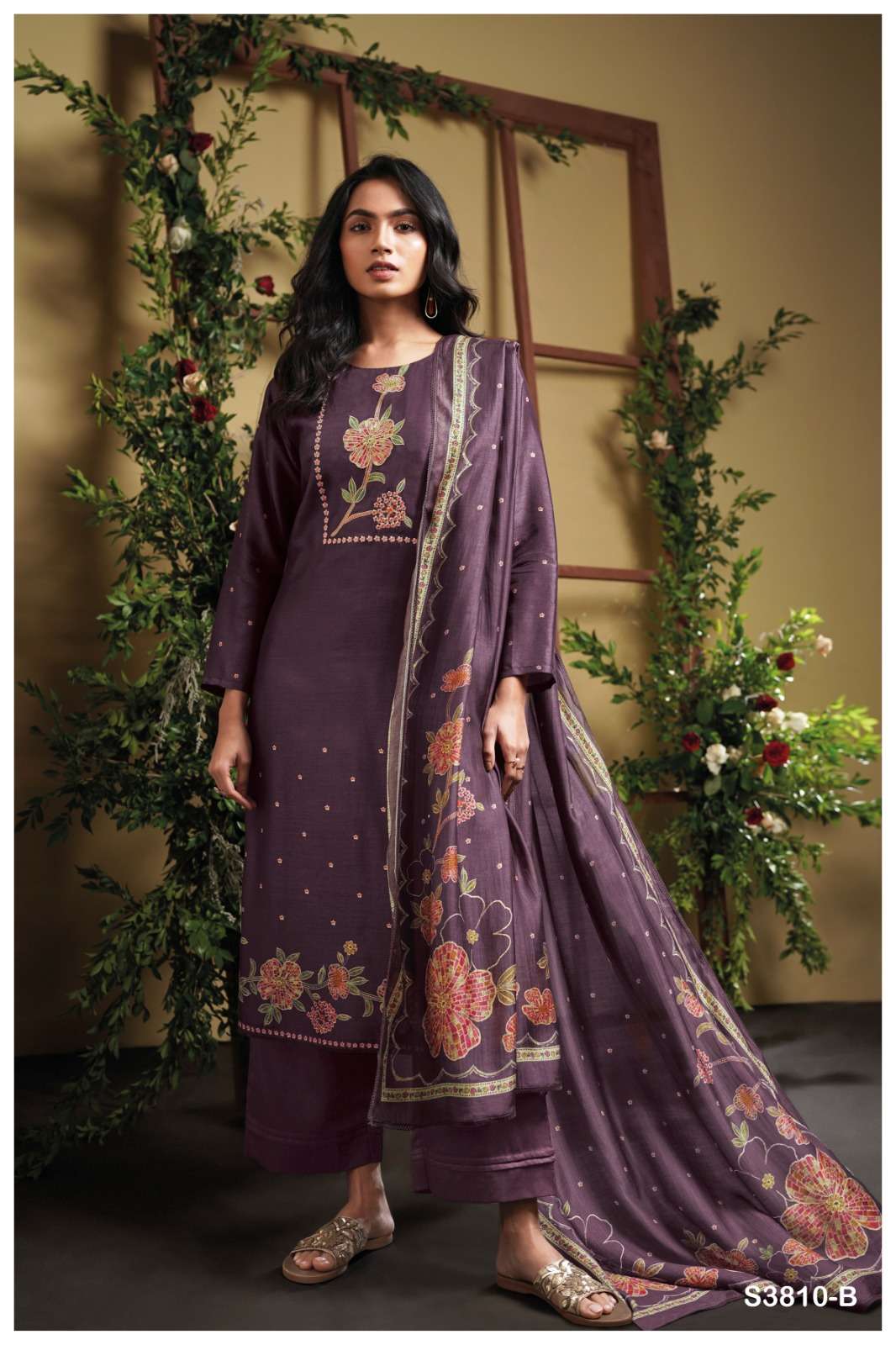 GANGA GIVE 3810 PURE BEMBERG RUSSIAN SILK WOMEN SUIT SUPPLIE...
