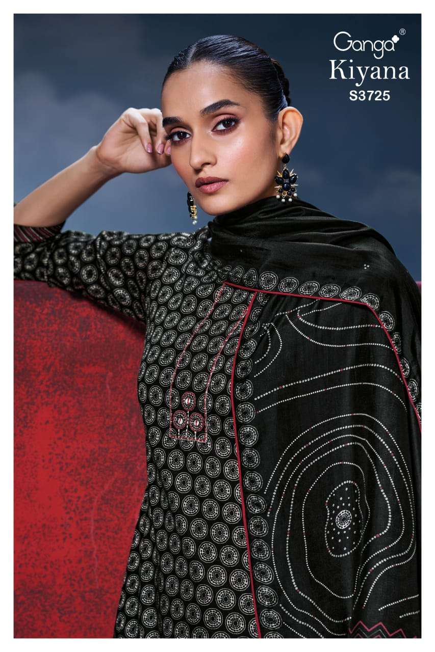 GANGA KIYANA 3725 COTTON SATIN PRINTED BLACK SUIT COLLECTION...