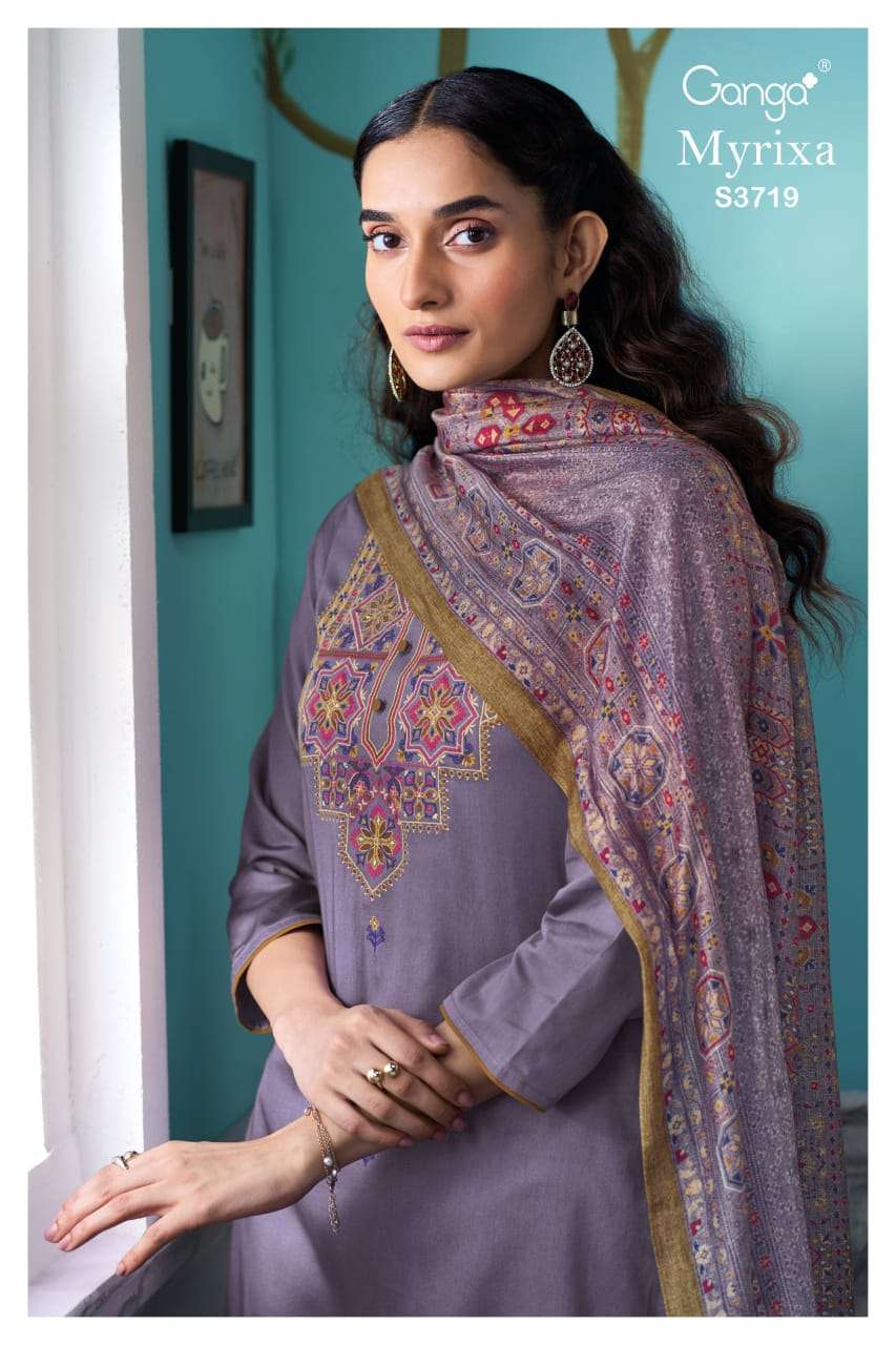 GANGA MYRIXA 3719 EXCLUSIVE COTTON SATIN HANDWORK SALWAR SUI...