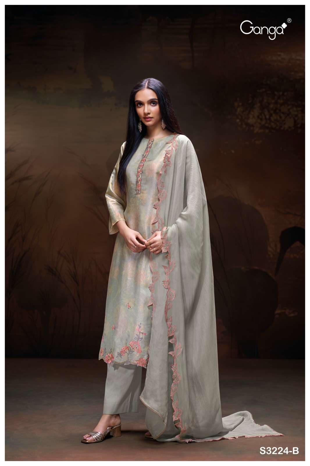GANGA PARIS 3224 PREMIUM BEMBERG SILK SUIT FOR WOMEN PARTY W...