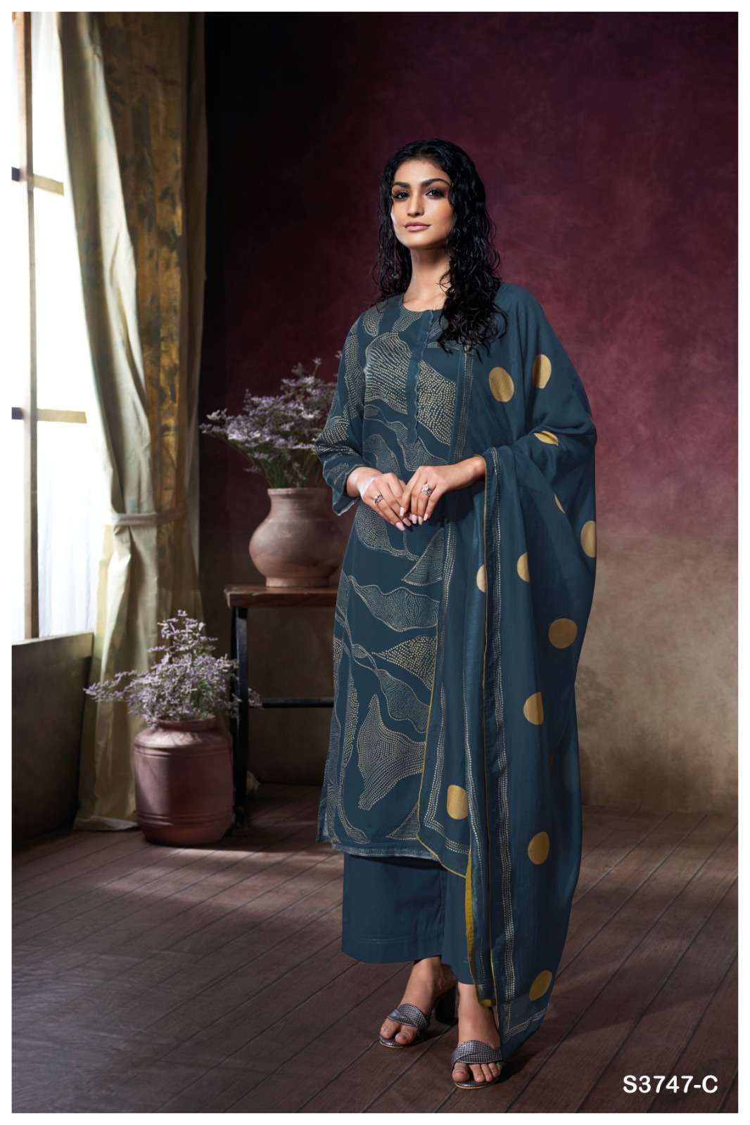 GANGA PRESKA 3747 PREMIUM COTTON SATIN SALWAR PALAZZO COLLEC...