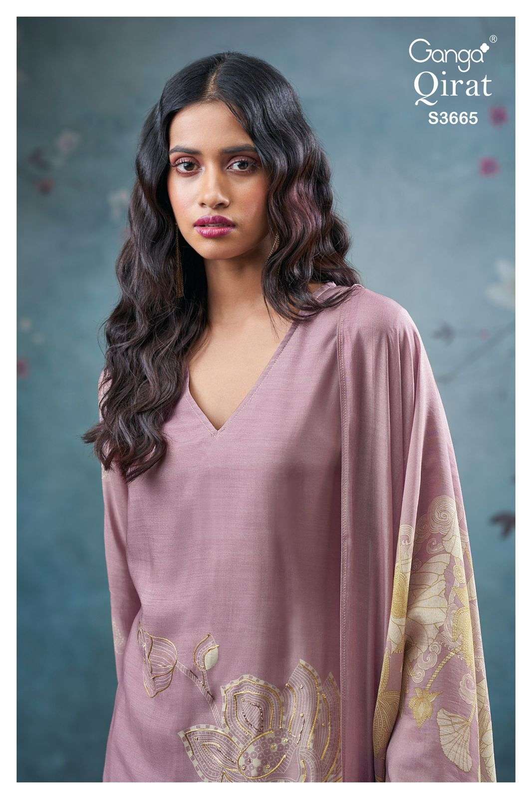 GANGA QIRAT 3665 PURE BEMBERG SILK PRINTED SALWAR SUIT COLLE...