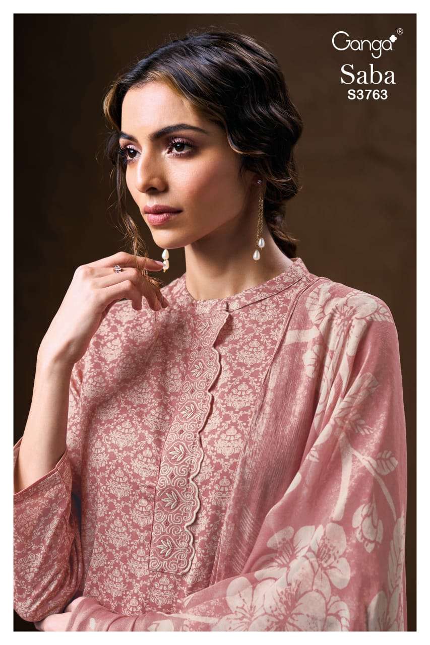 GANGA SABA 3763 LUXURY COTTON SATIN PRINTED EMBROIDERU SUIT ...