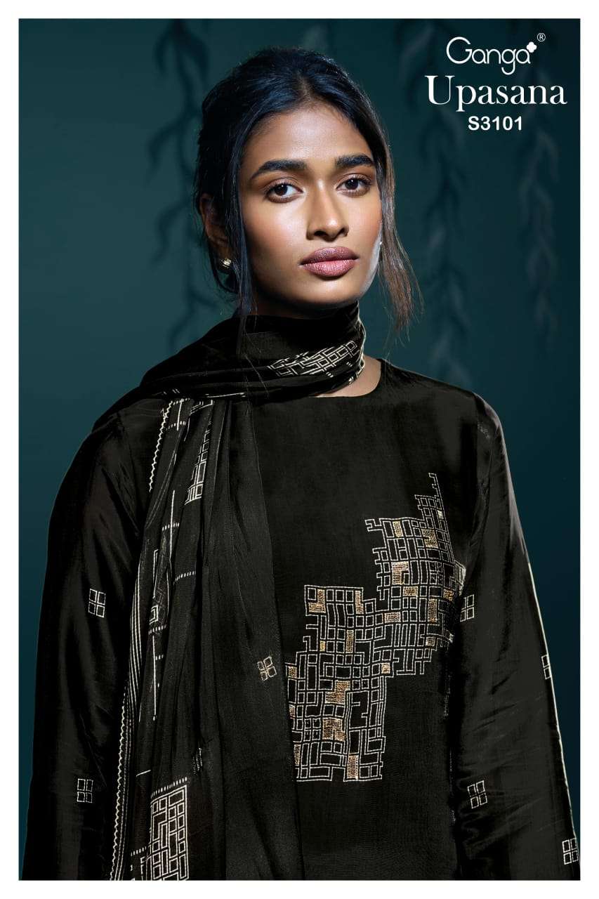 GANGA UPASANA 3101 PURE BEMBERG SILK HAND WORK SUIT UNSTITCH...