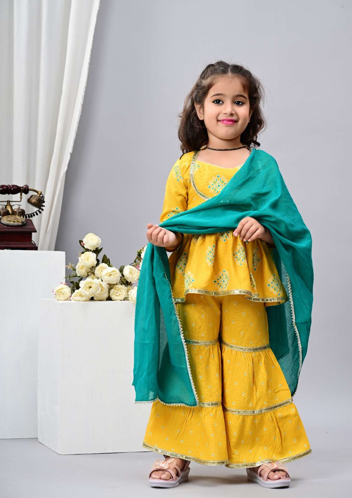 GIRLS KIDS RAYON KURTA SHARARA SET FOR FESTIVAL WEAR SHOP KI...