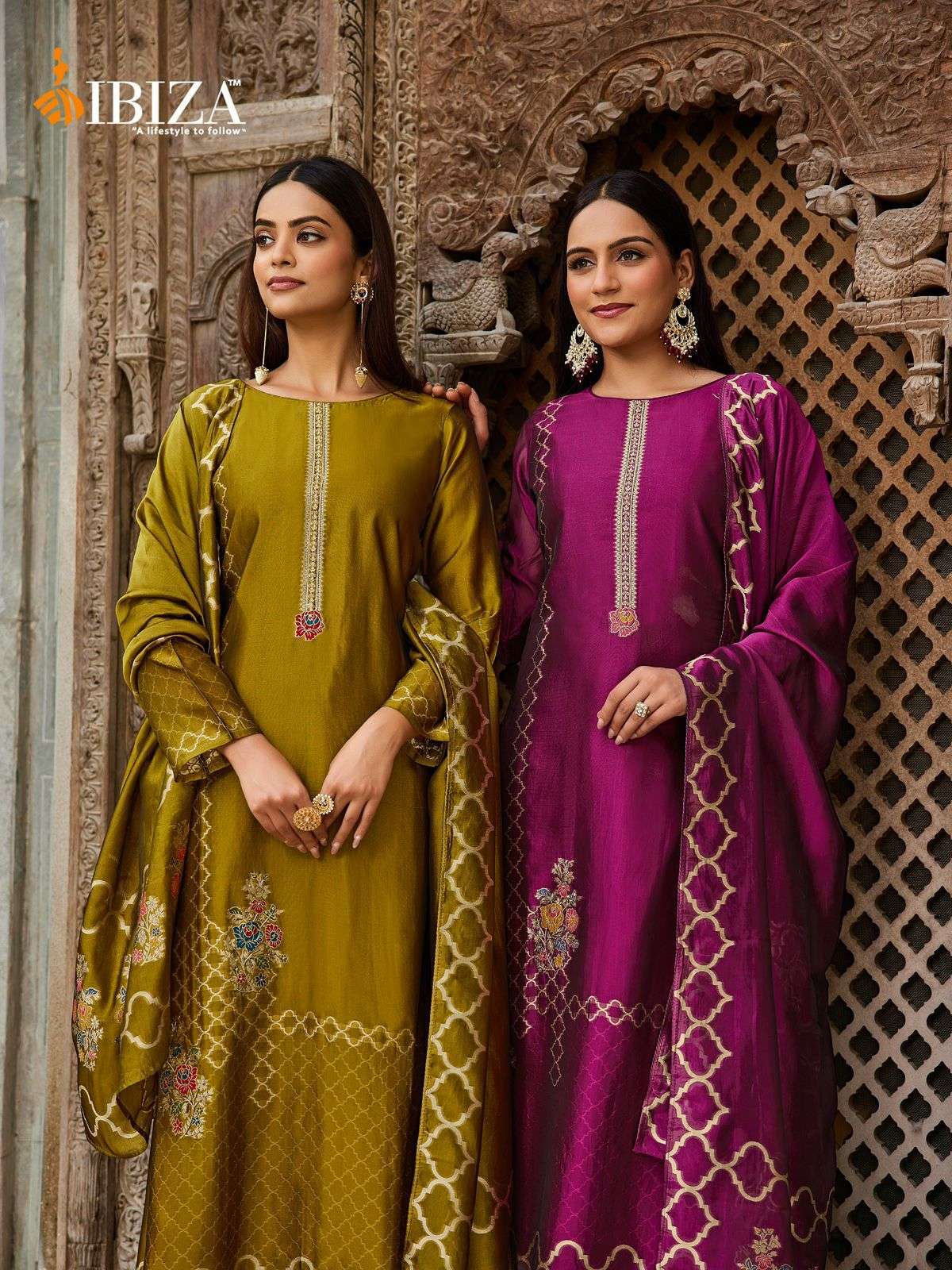 IBIZA SUKOON PURE BANGLORY SILK DESIGNER SUIT SURAT WHOLESAL...