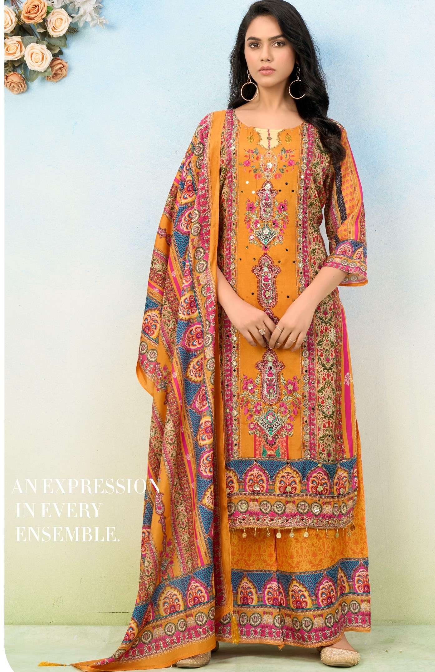 JEEREVA NITU PURE JAIPUR DIGITAL PRINT HAND WORK SUIT READYM...
