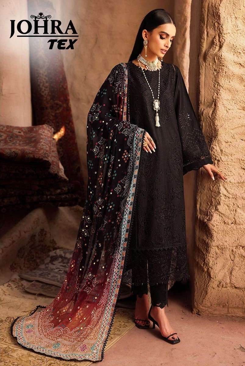JOHRA TEX JT 178 PAKISTANI HIT DESIGN COTTON CHIKAN WORK BLA...