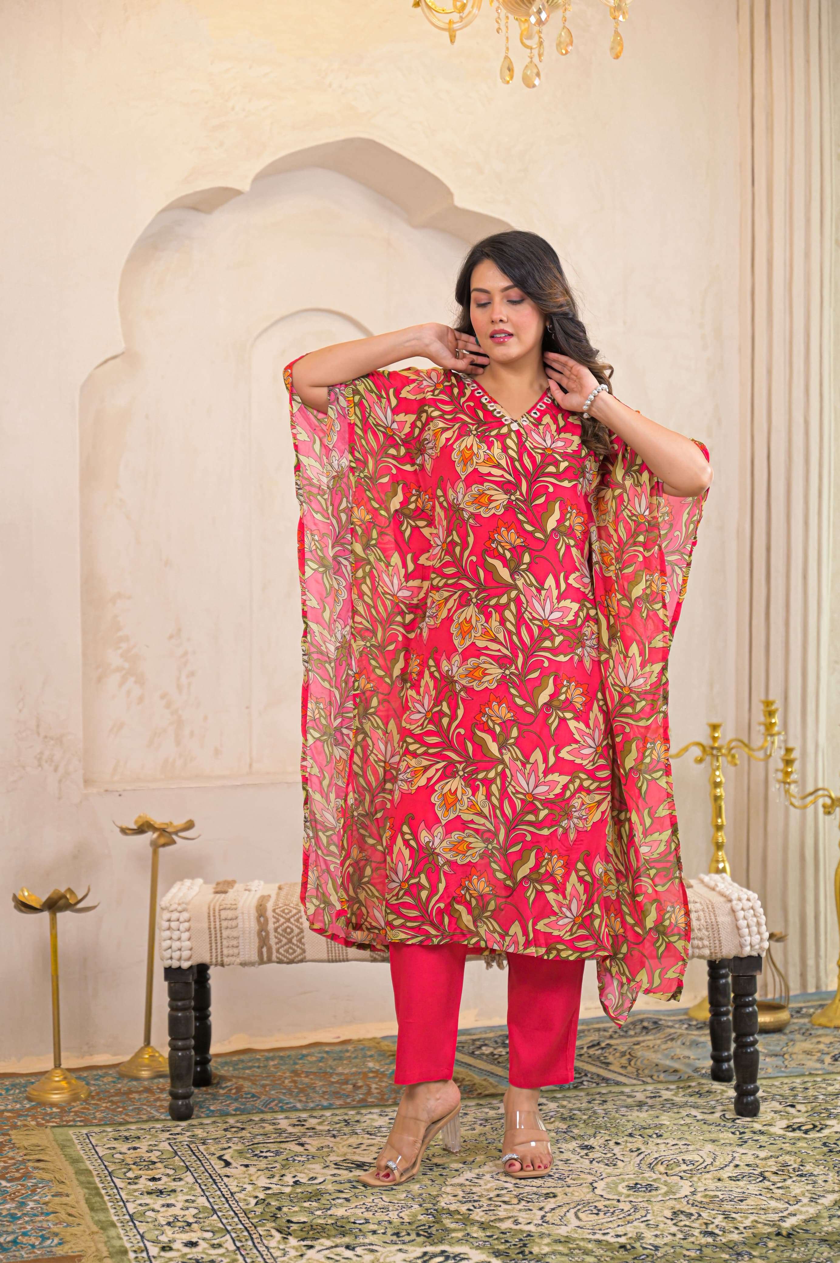 K 157 KAFTAN FASHION PURE CHINON PRINTED KAFTAN SET WOMEN DE...