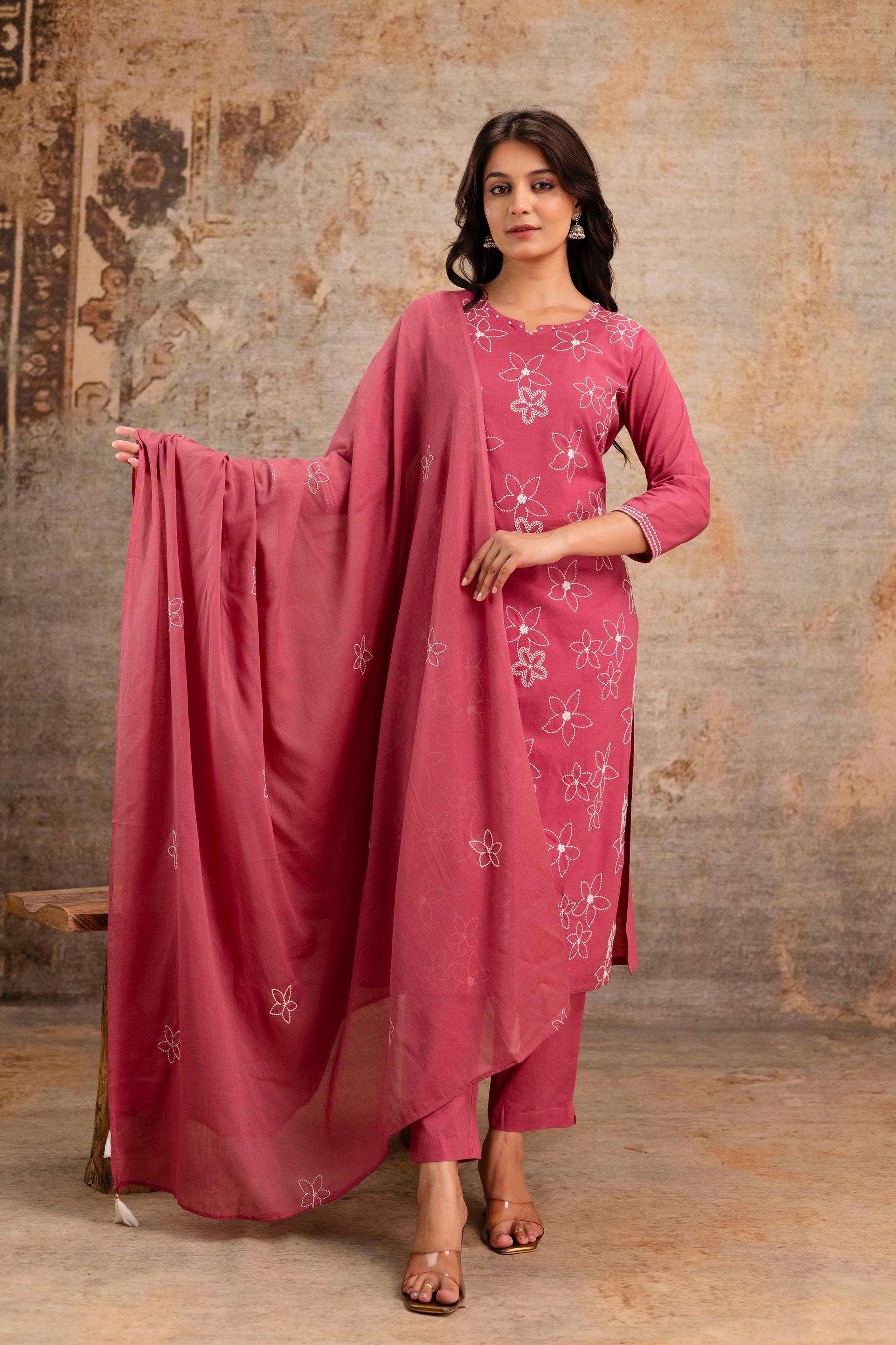 K 179 PRETTY COTTON FLOWER PRINT 3 PIECE SUIT FOR WOMEN WHOL...