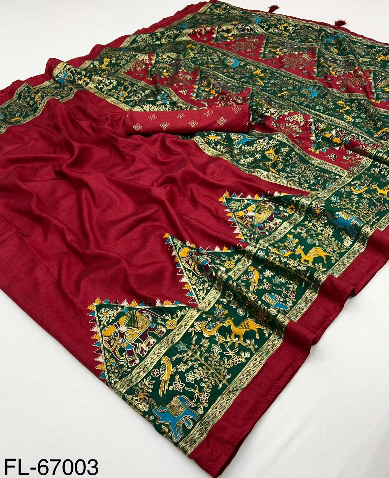 Kazari series Foil Printed Silk fabric festival special sare...