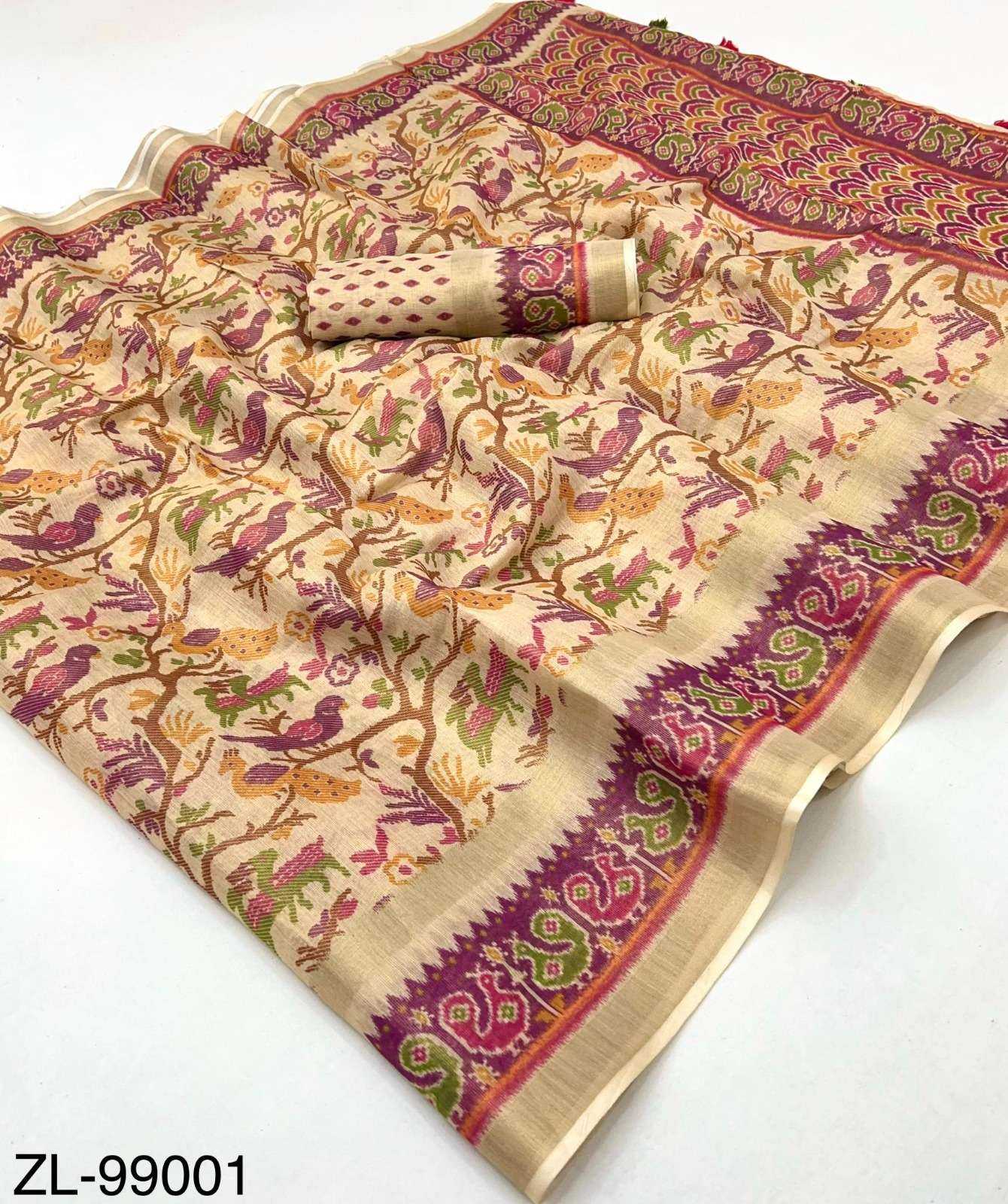 Kazari Series Zari Linen Traditional Patola Design saree bes...