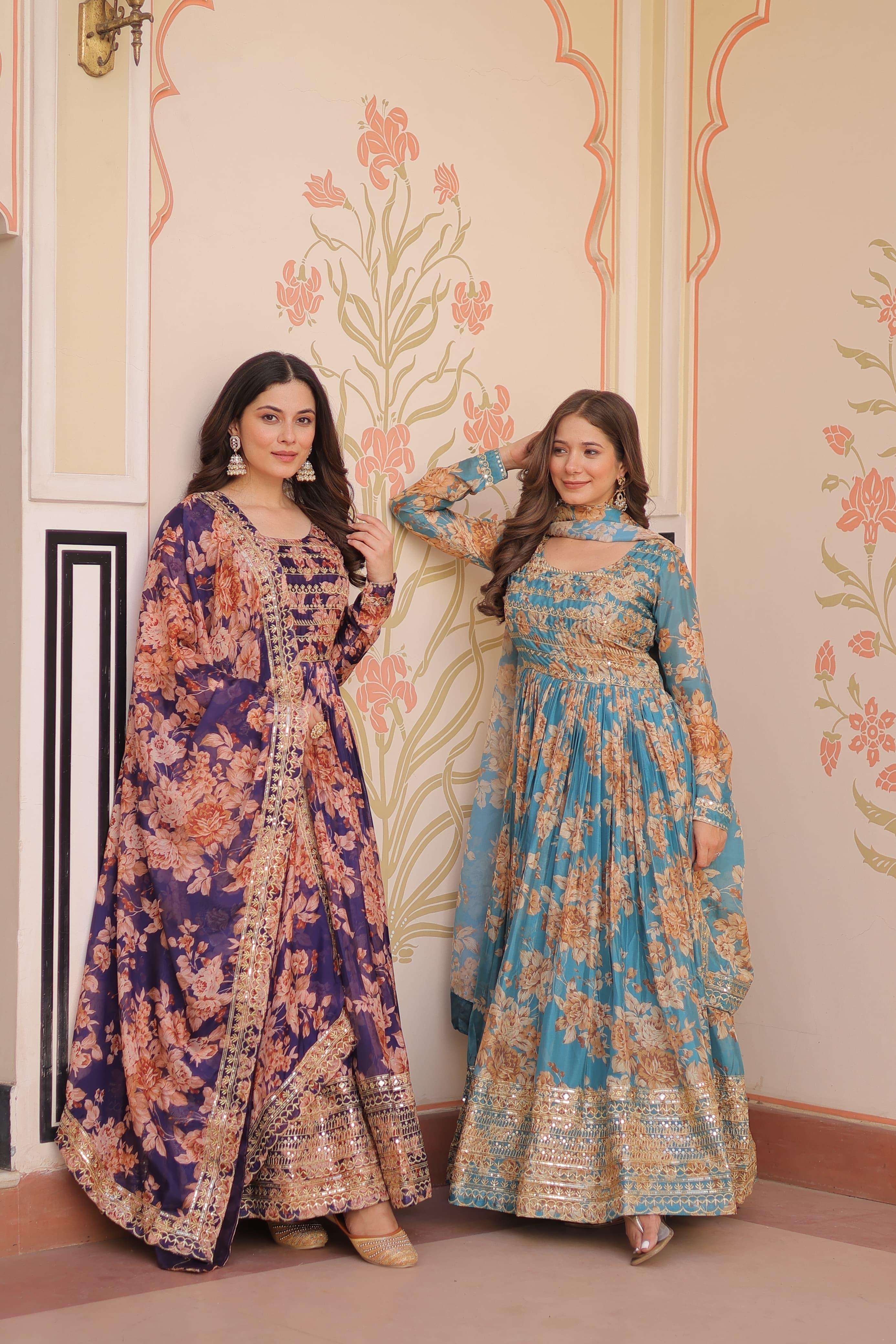 L 9236 RUSSIAN SILK RICH PRINT PARTY WEAR GOWN DUPATTA WHOLE...
