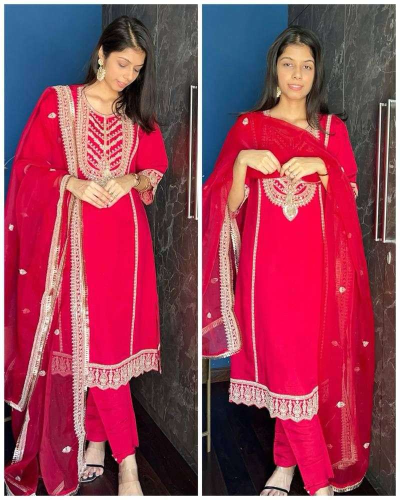 LEEMOGEE LG 1921 EID FESTIVAL CHINON EMBROIDERY RED SUIT WOM...