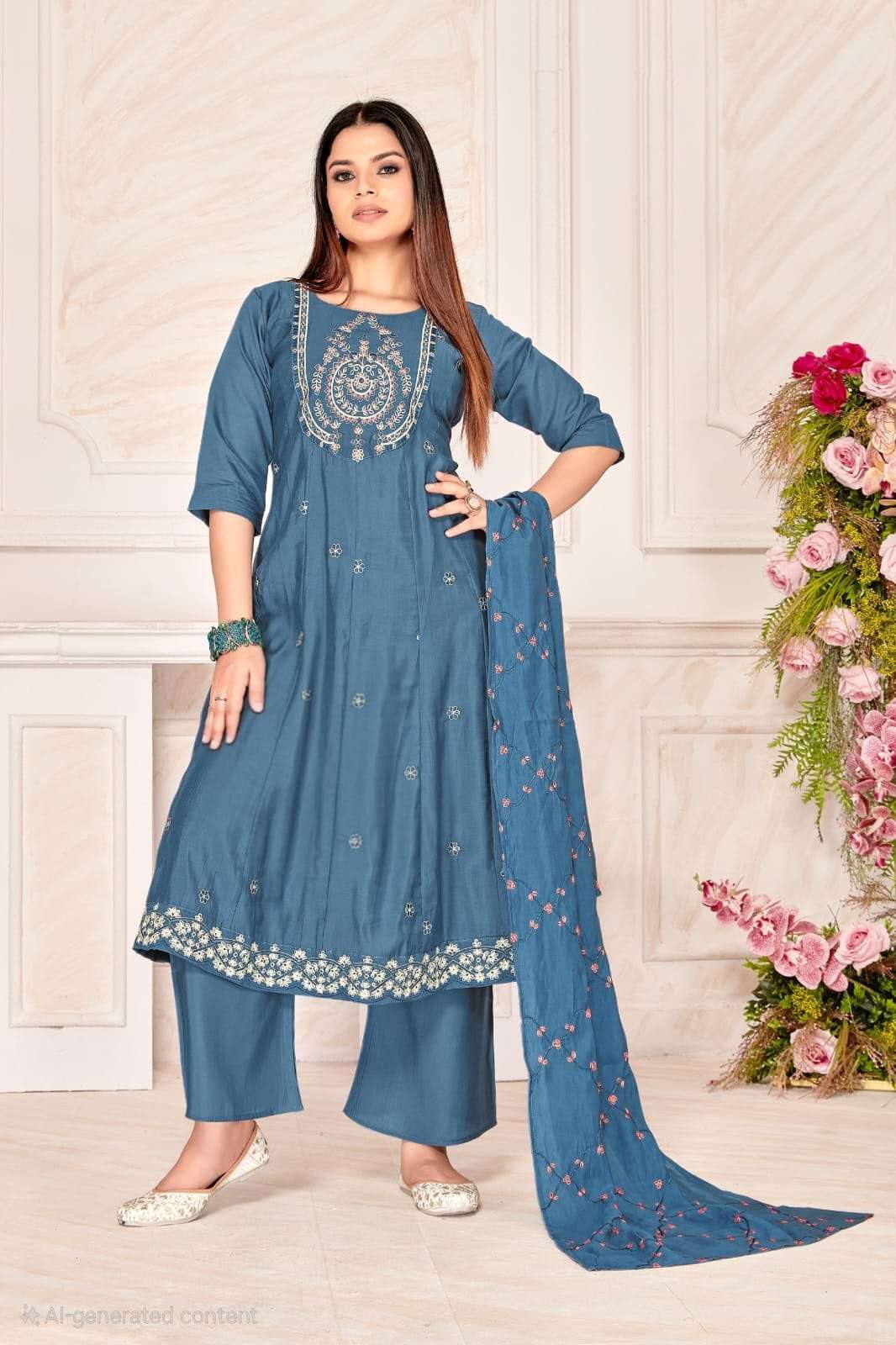 LUKHNOVI WORK SILK READYMADE SUIT FOR FESTIVAL INDIAN DEALER...