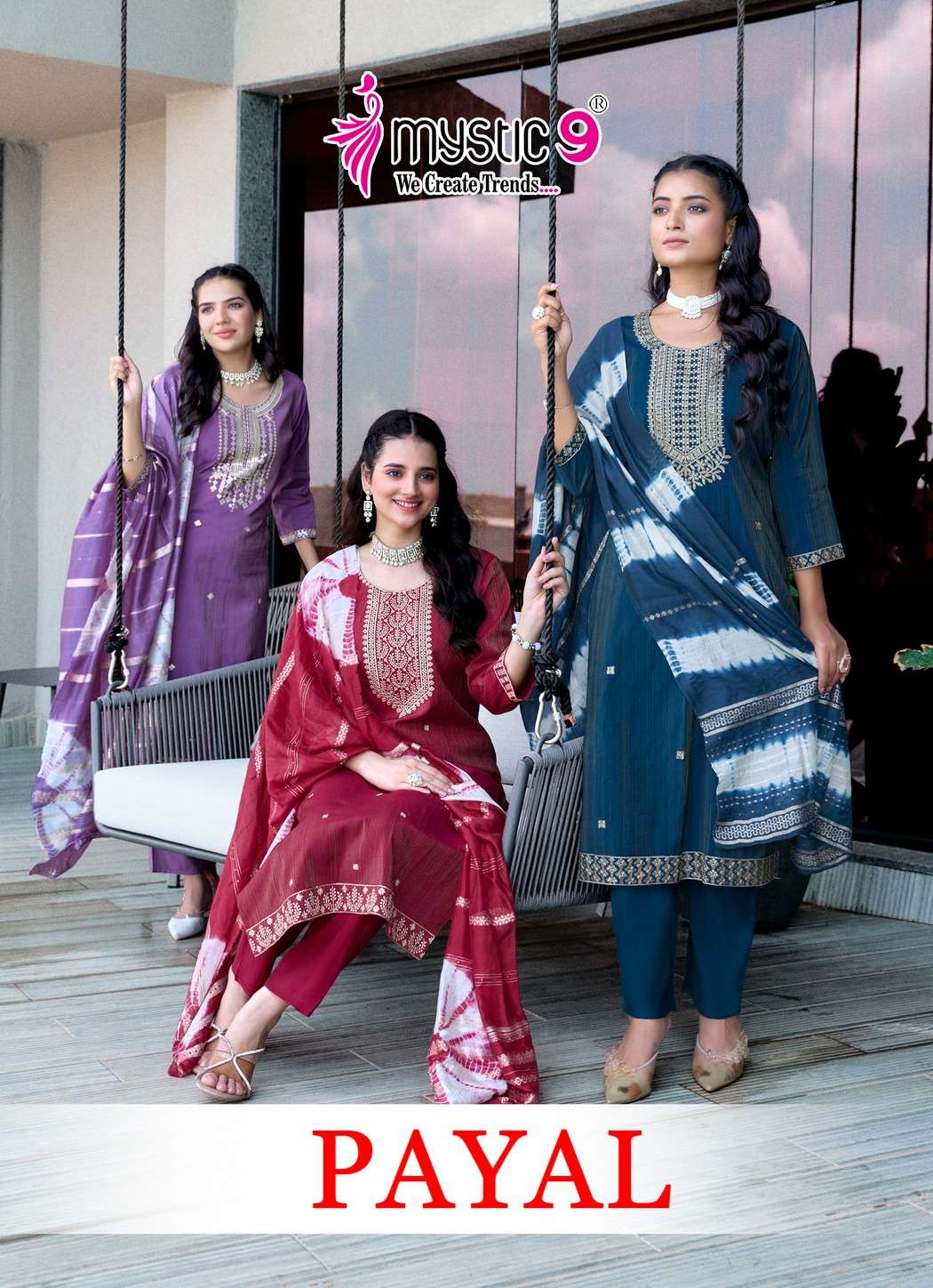 MYSTIC9 PAYAL READYMADE FESTIVAL EMBROIDERY SUIT FOR WOMEN C...