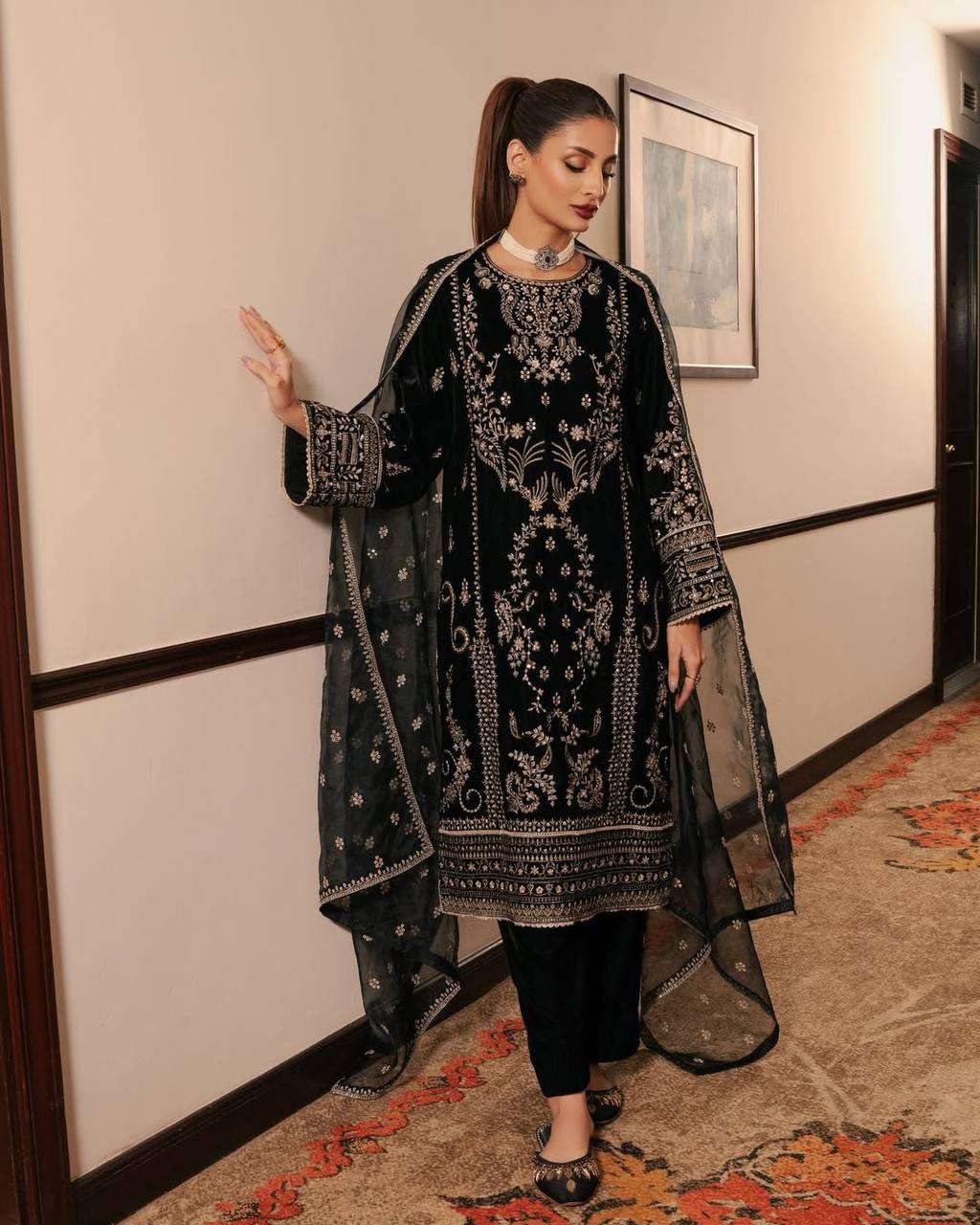 Natural crepe with heavy embroidery salwar kameez readymade ...
